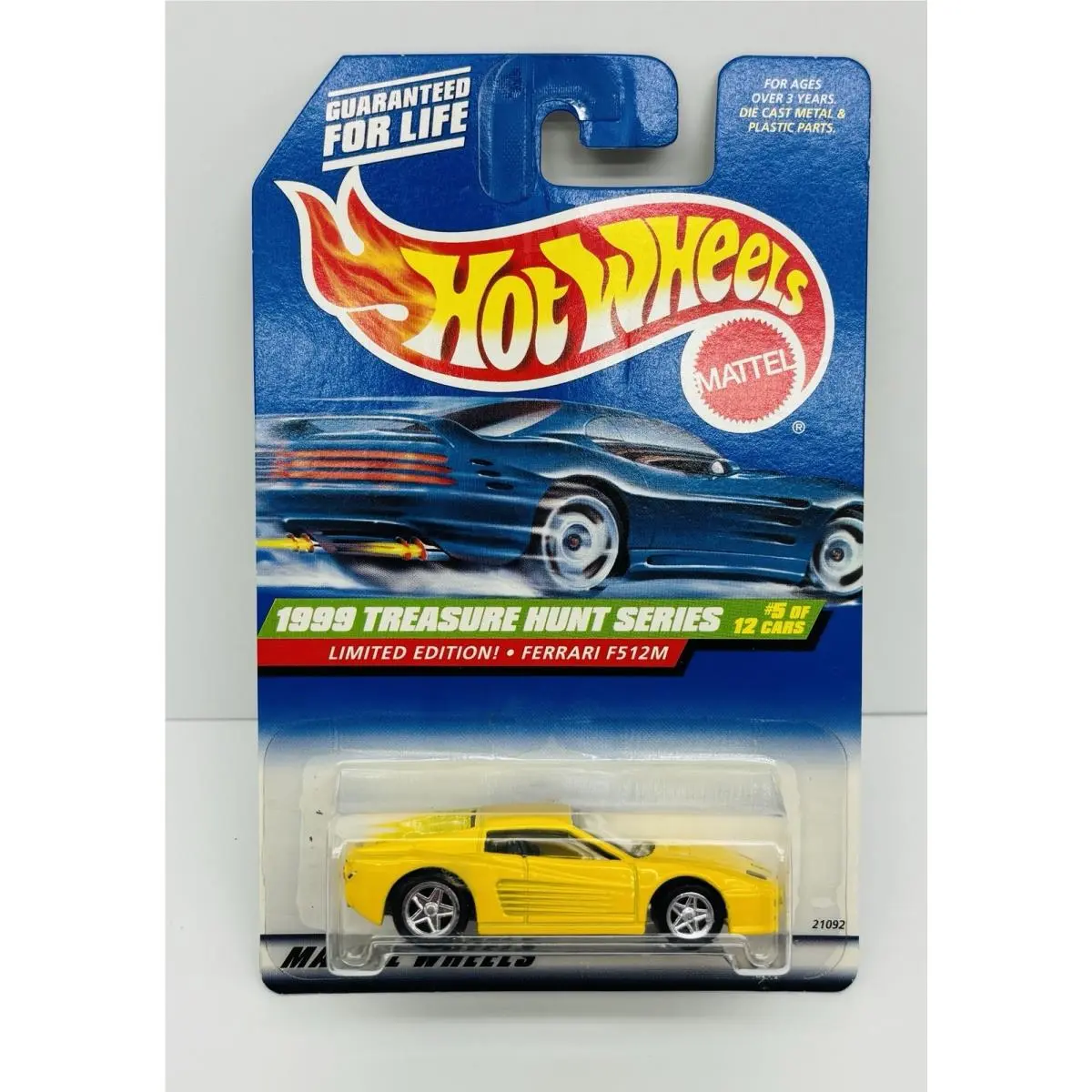 Hot Wheels Ferrari F512M Yellow 1999 Treasure Hunt Series 21092 w/ Protector