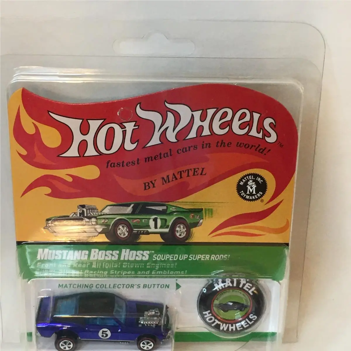 Rlc Mustang Boss Hoss Spoiler Blue 5 Hot Wheels 3096/8k Big Card Reproduction