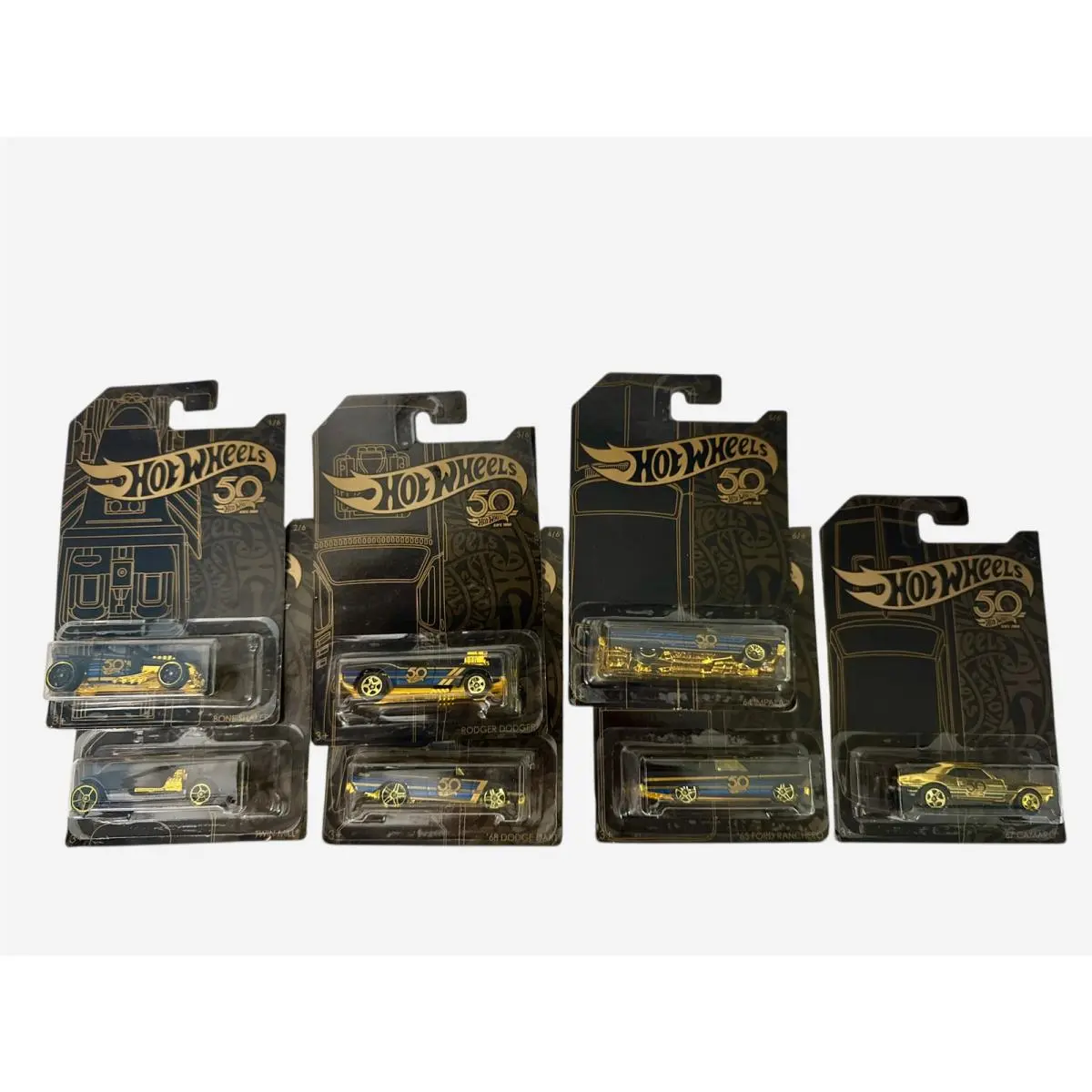 Hot Wheels Cars - 50th Anniversary Black and Gold Complete Set + Chaser Car