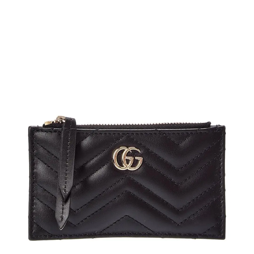 Gg Marmont Leather Card Case Women`s Black by Gucci