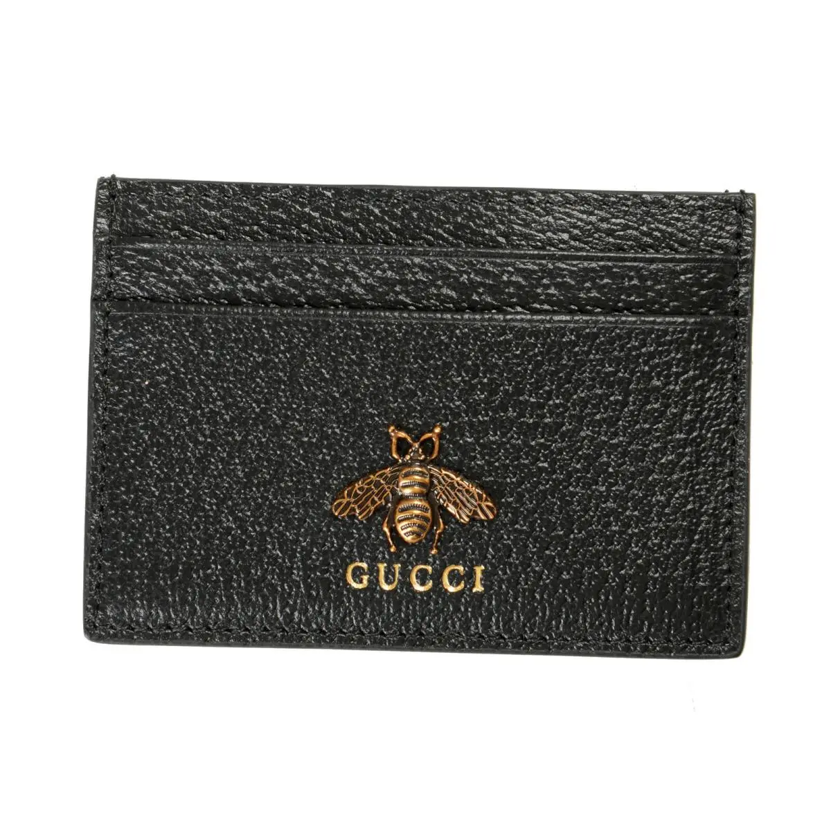 Black Textured Leather Animalier Card Holder Case by Gucci
