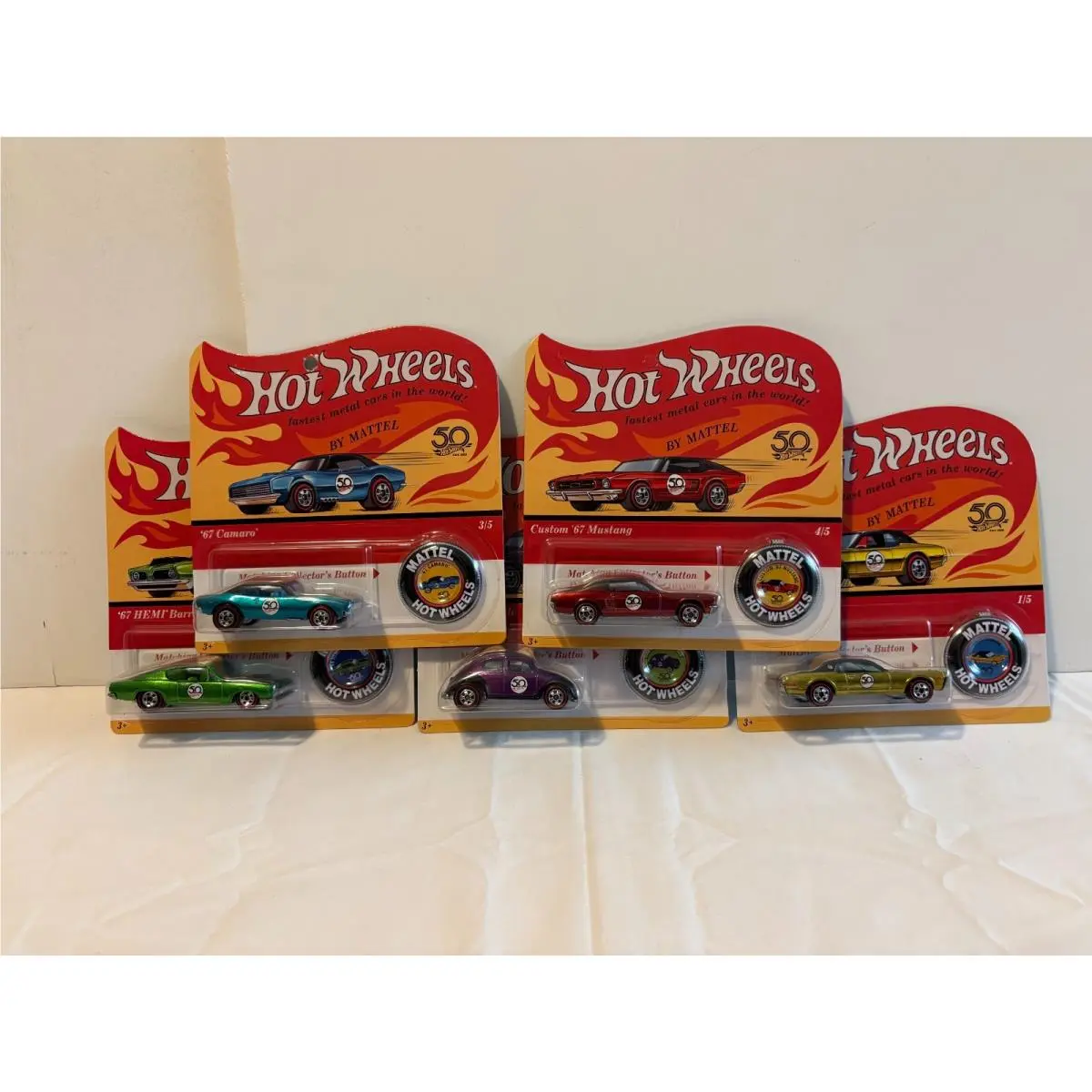 2018 Hot Wheels 50th Anniversary Redline Complet Set 5 w Buttons