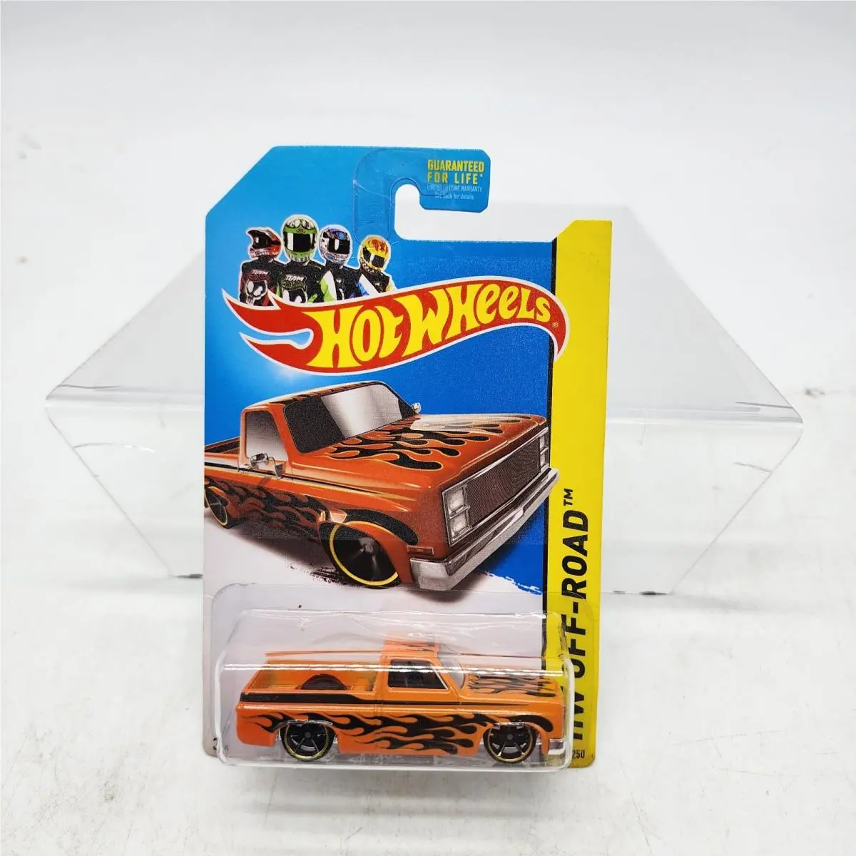 2013 Hot Wheels 83 1983 Chevy Silverado HW Off Road Orange Flames w/ Protector