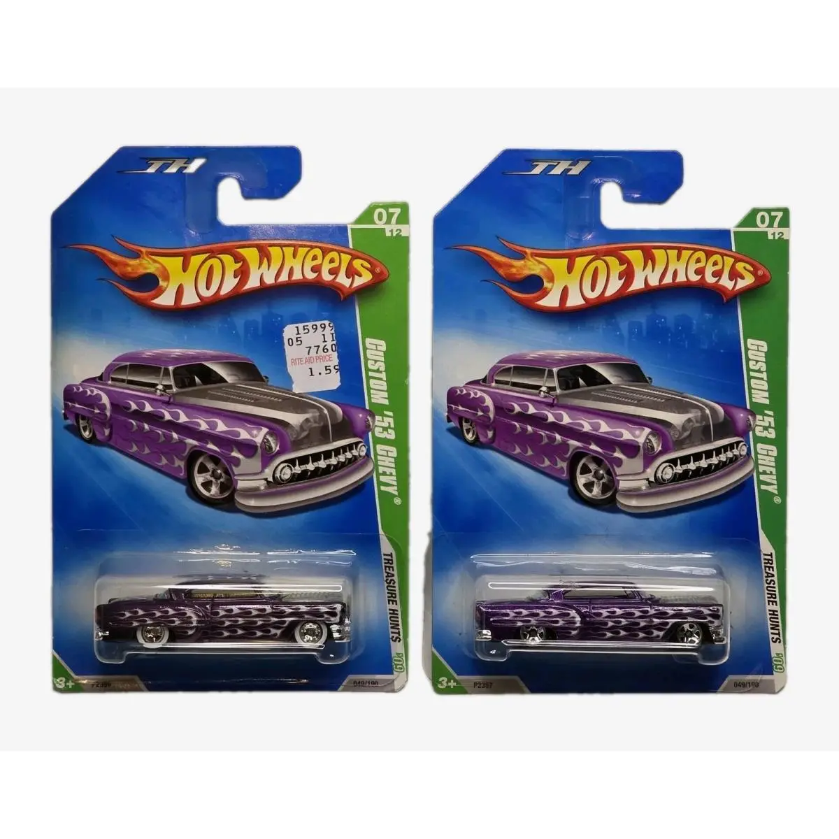 Hot Wheels Super Treasure Hunt Custom `53 Chevy with Real Riders Tires + Regular
