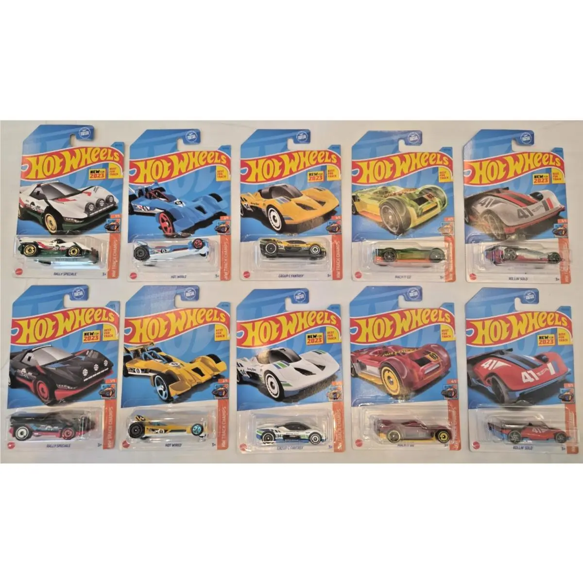 Hot Wheels - 2023 Track Champs Set Of 5 X2 Cars Variations Rally Hot Wired Mach