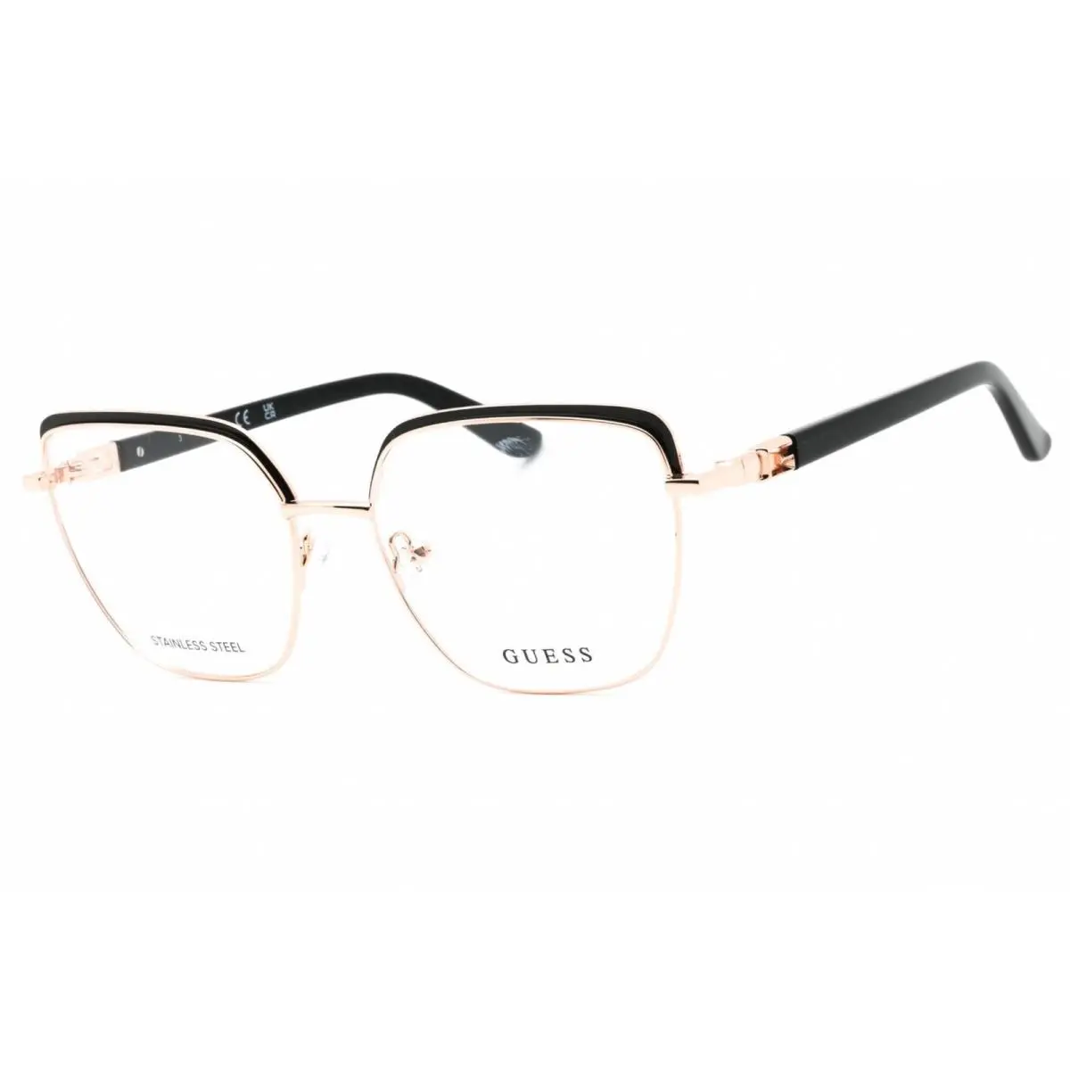 Guess GU2983 005 Women`s Rectangular Eyeglasses Shiny Black/rose Gold Full Rim