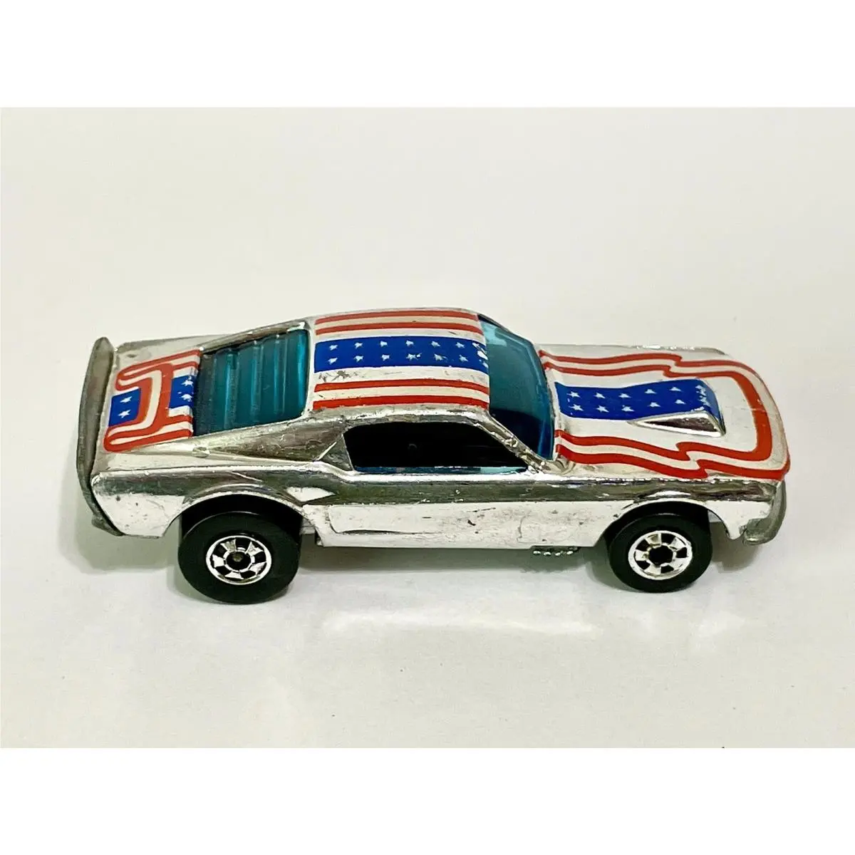 1974 Hot Wheels Chrome Mustang Stocker - Nice American Flag Tampos Wow