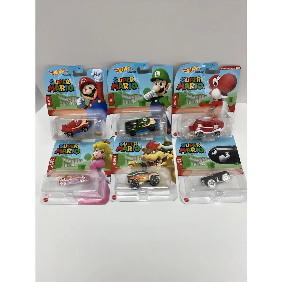 Hot Wheels Super Mario Character Cars Complete Set of 6 with Red Yoshi