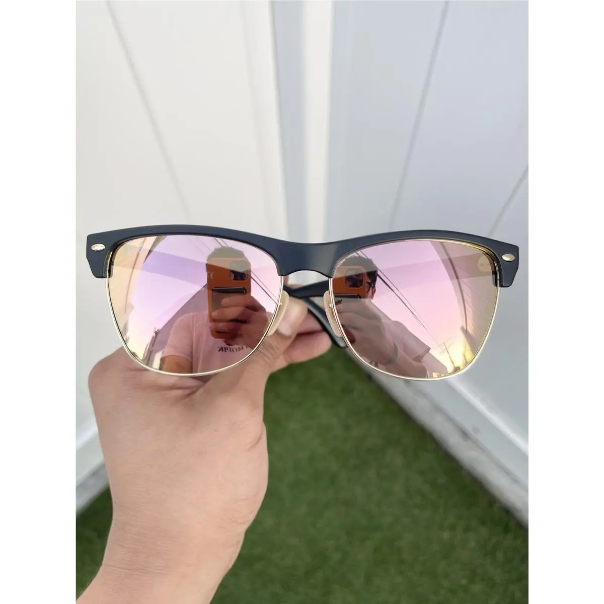 Ray Ban Clubmaster Oversized RB4175 4175 Black Pink Flash Lens Size 57/16 by Ray-Ban