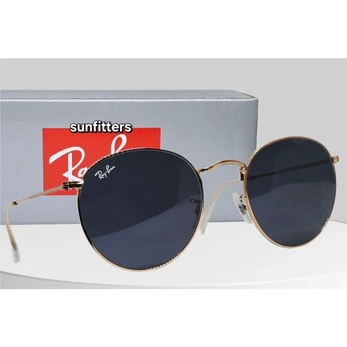 Ray Ban Round Metal Rose Gold/blue RB3447 9202R5 53-21 Sunglasses by Ray-Ban