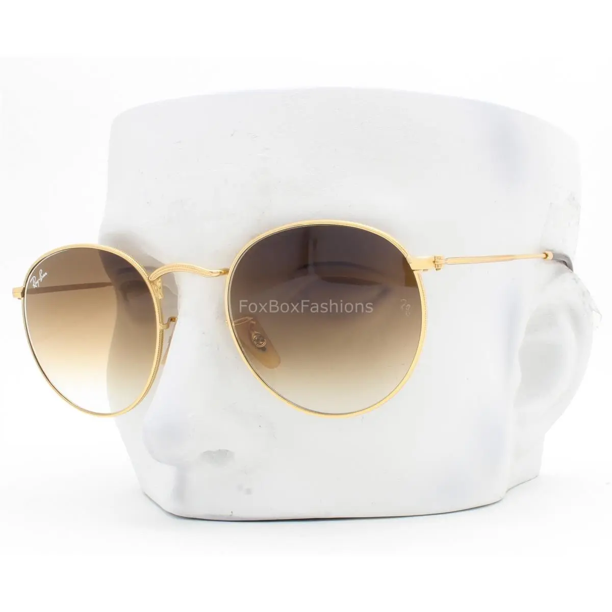 Ray-ban Round Sunglasses RB 3447 001/51 Shiny Gold Brown Glass 50mm with Case by Ray-Ban
