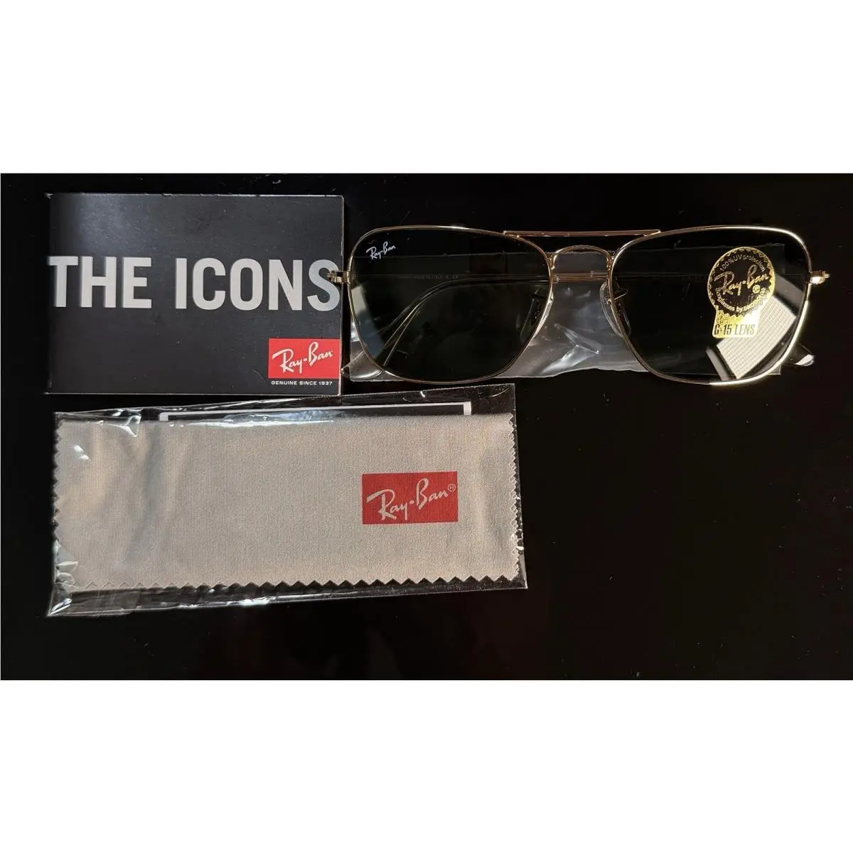 Ray-ban Caravan RB3136 181 55mm Gold Green Sunglasses with Case by Ray-Ban