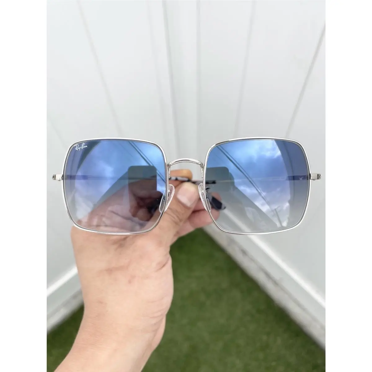 Ray Ban Square RB1971 1971 Silver Blue Gradient Lens Size 54/19 by Ray-Ban