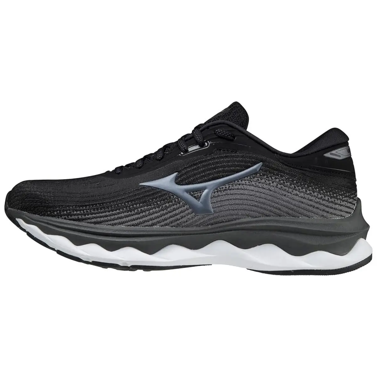 Mizuno Women`s Wave Sky 5 Running Shoes Black / Silver / White Size 10 D Wide