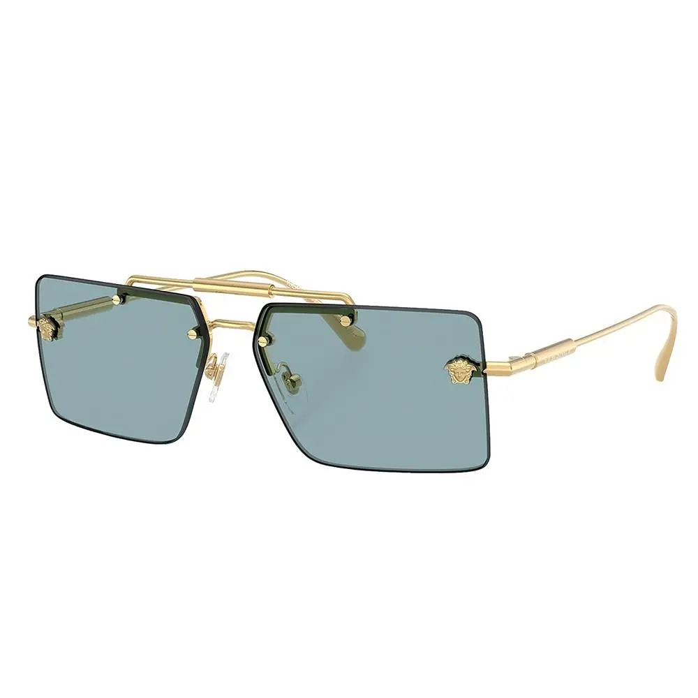 VE 2245 100280 Gold Metal Rectangle Sunglasses Blue Lens by Versace