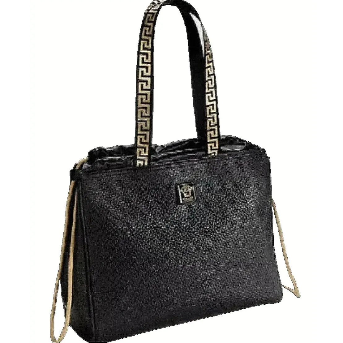 Versace Large Tote Bag Black Leather Holdall Weekender Gold Medusa