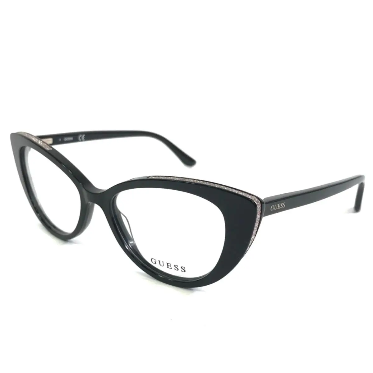 Guess Eyeglasses Frames GU2851 001 Black Silver Sparkly Cat Eye 52-16-140
