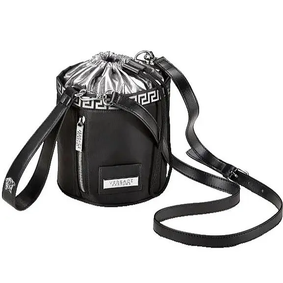 Versace Parfum Women`s Crossbody Bucket Bag Small Black Wristlet Convertible