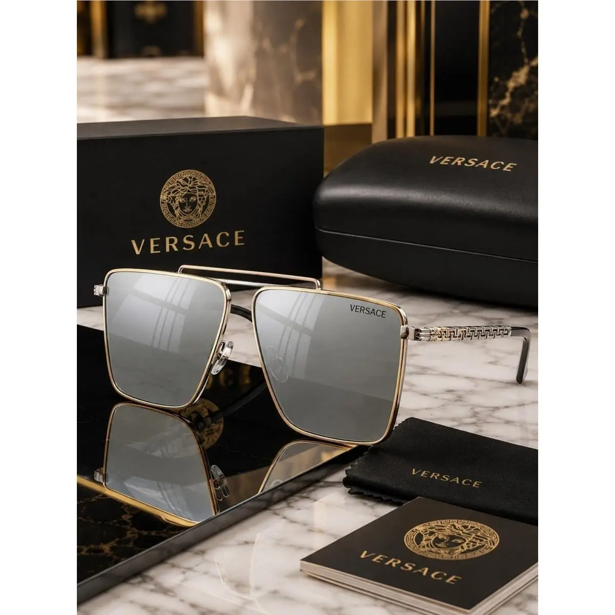 Versace VE2266 Sunglasses Gold Mirrored 64mm 1514/1U Full Set
