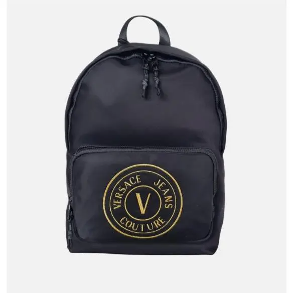 W Tags Versace Medium Backpack in V-emblem Print Nylon 75YA4B40 Black-gold