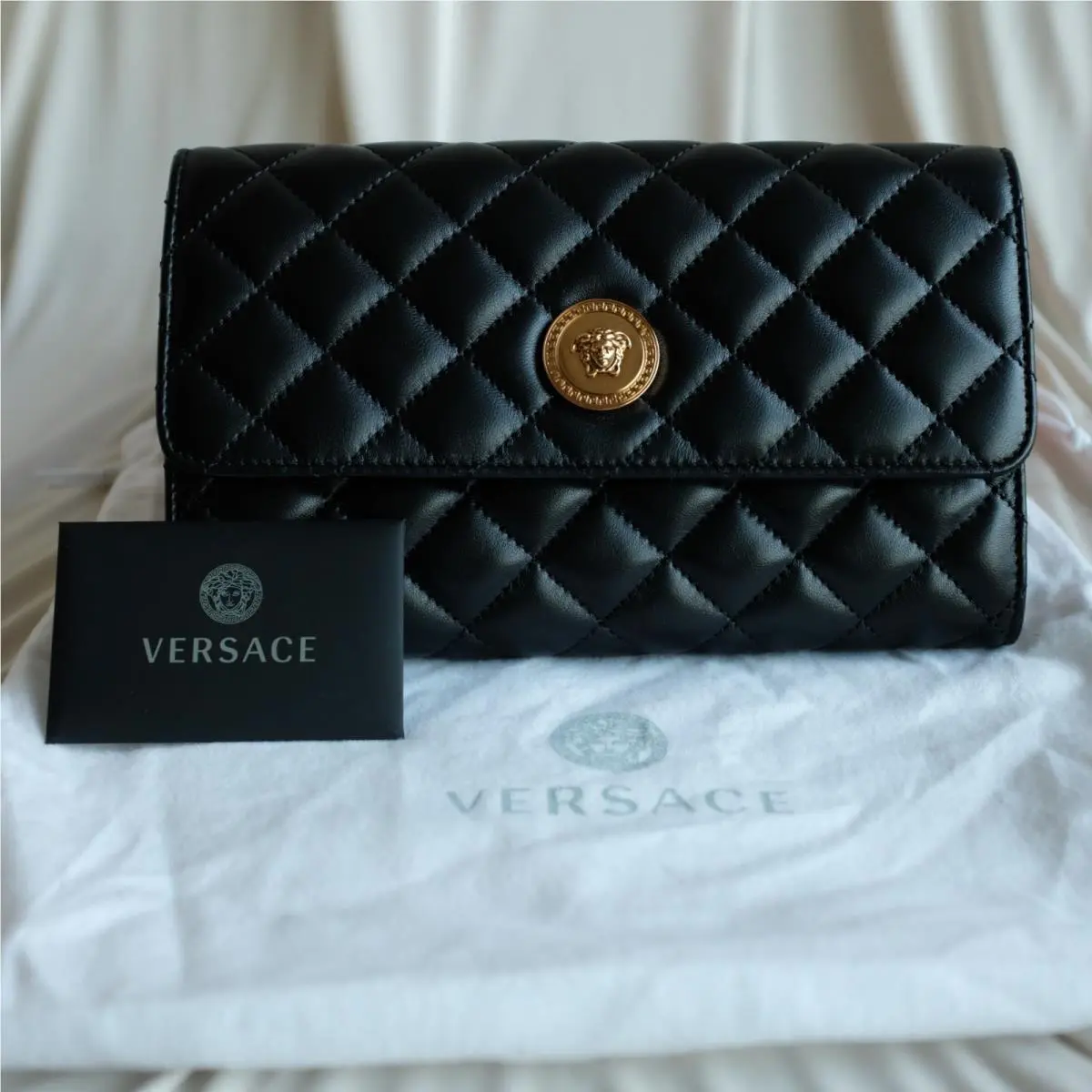 Versace Quilted Leather Clutch and Removable Strap Woc