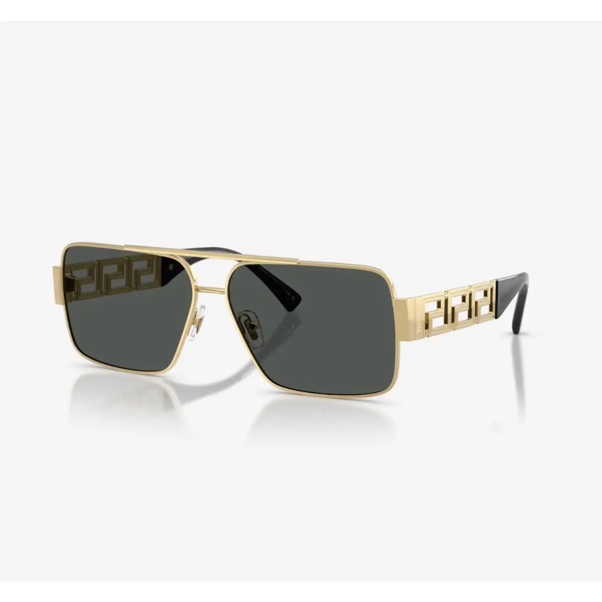 Versace VE2257 1002/87 Greca Gold Black Rectangle Aviator Men Sunglasses Italy