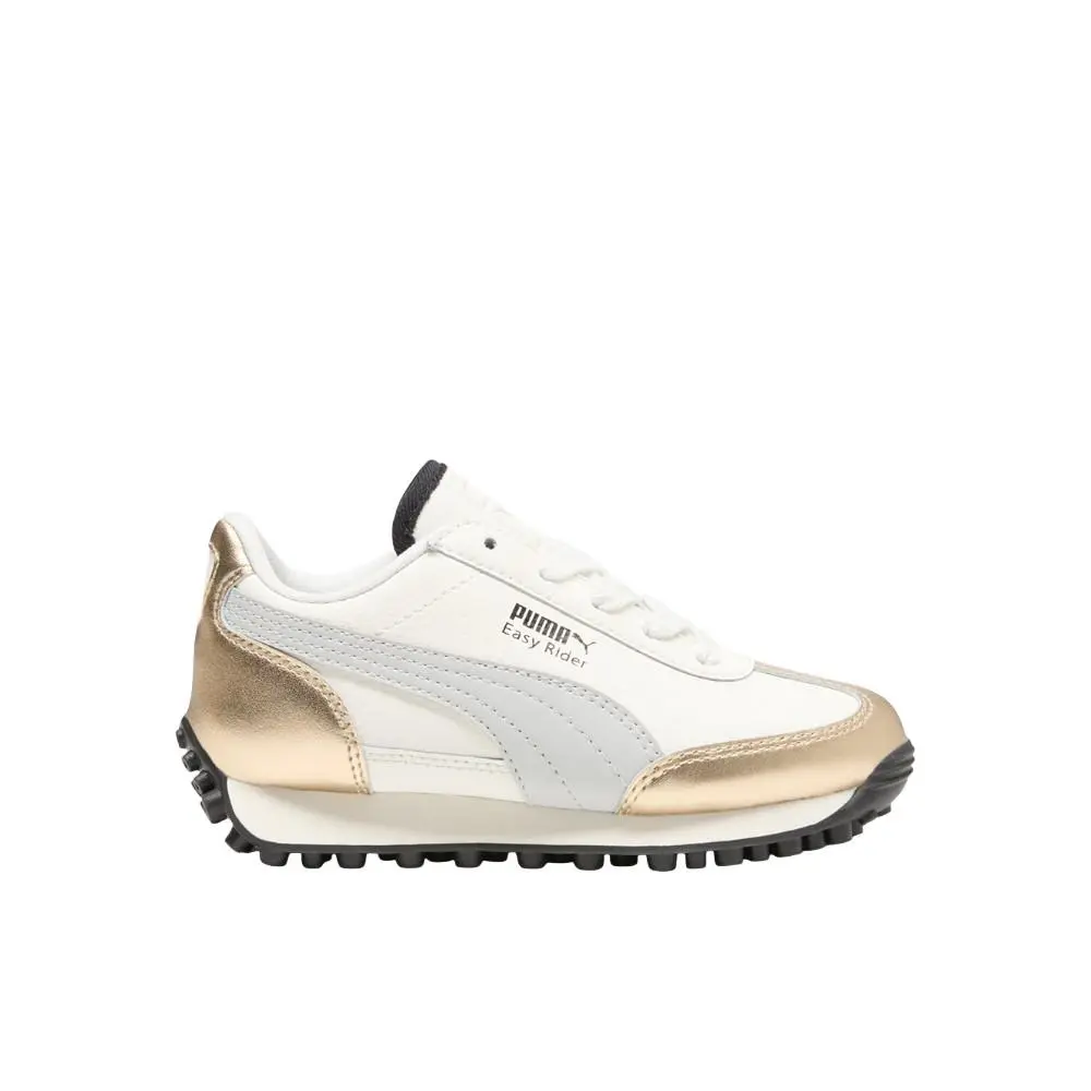Puma Easy Rider Mixed Metals Lace Up Youth Girls Gold White Sneakers Casual Sh
