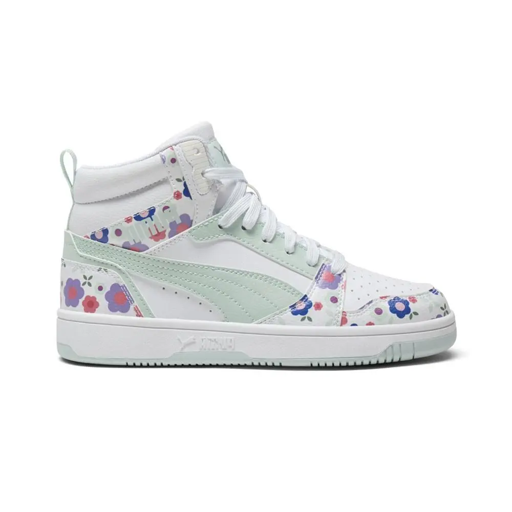 Puma Rebound V6 Mid Flower Garden Youth Girls White Sneakers Casual Shoes 40360