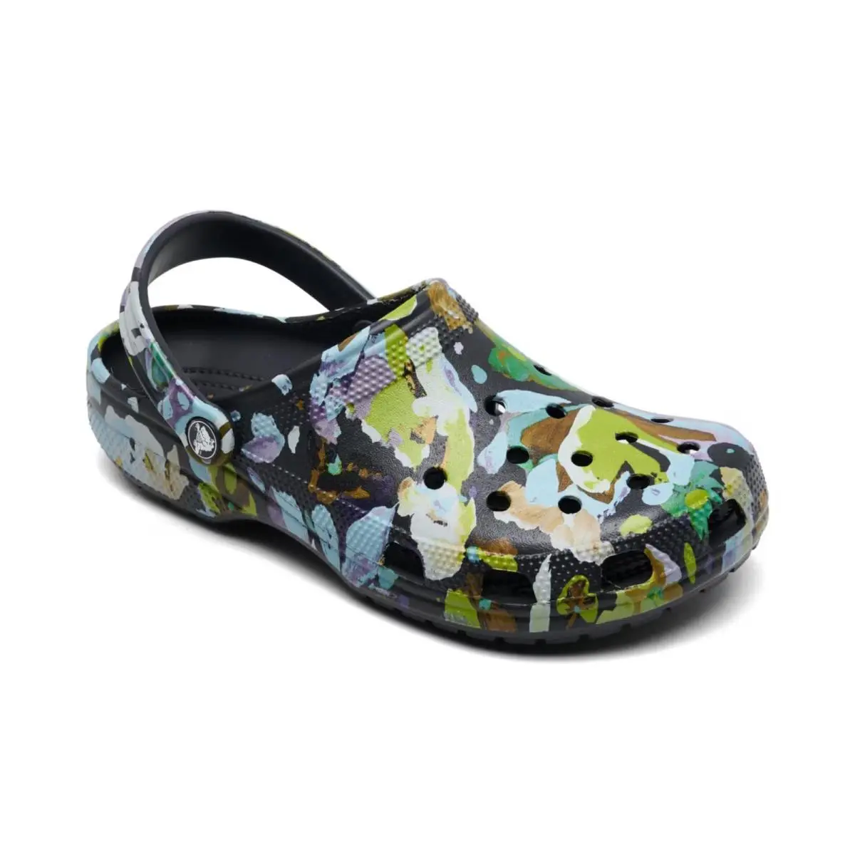 Crocs Women`s Classic Painted Floral Clogs Black Sand SZ 5