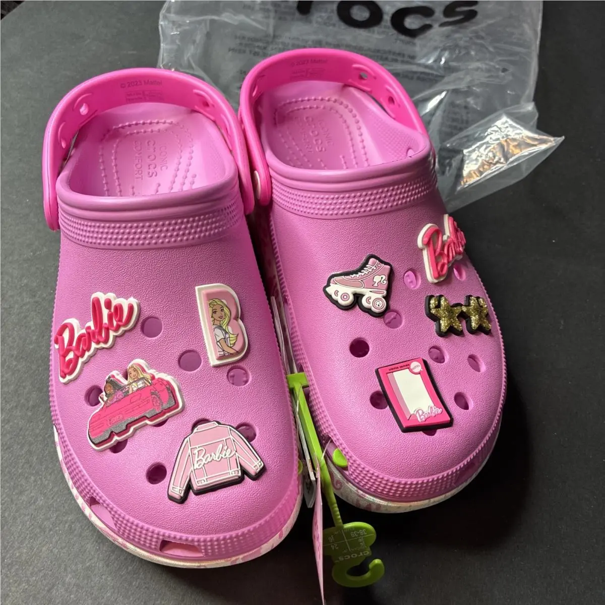 Girls Crocs Pink Multi-color Barbie Crocs Size 6 In Bag