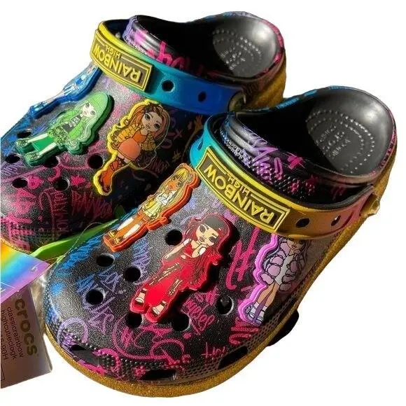 Crocs Rainbow High Gold Glitter Clogs School Shoes Youth Size J5 Eur 37-38