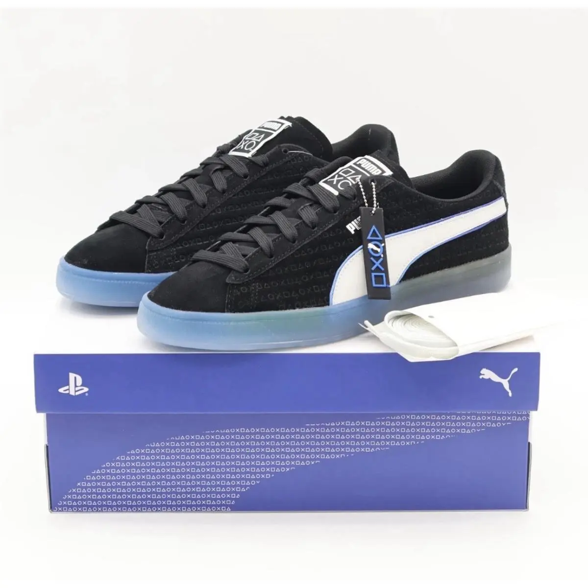 Playstation Suede Black Glacial Gray Blue Men`s Size 10 396246-02 by Puma