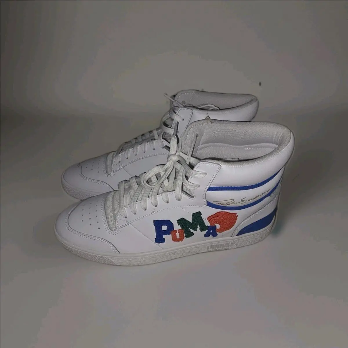Size 14 -  Ralph Sampson Mid Badges - White Palace Blue by Puma
