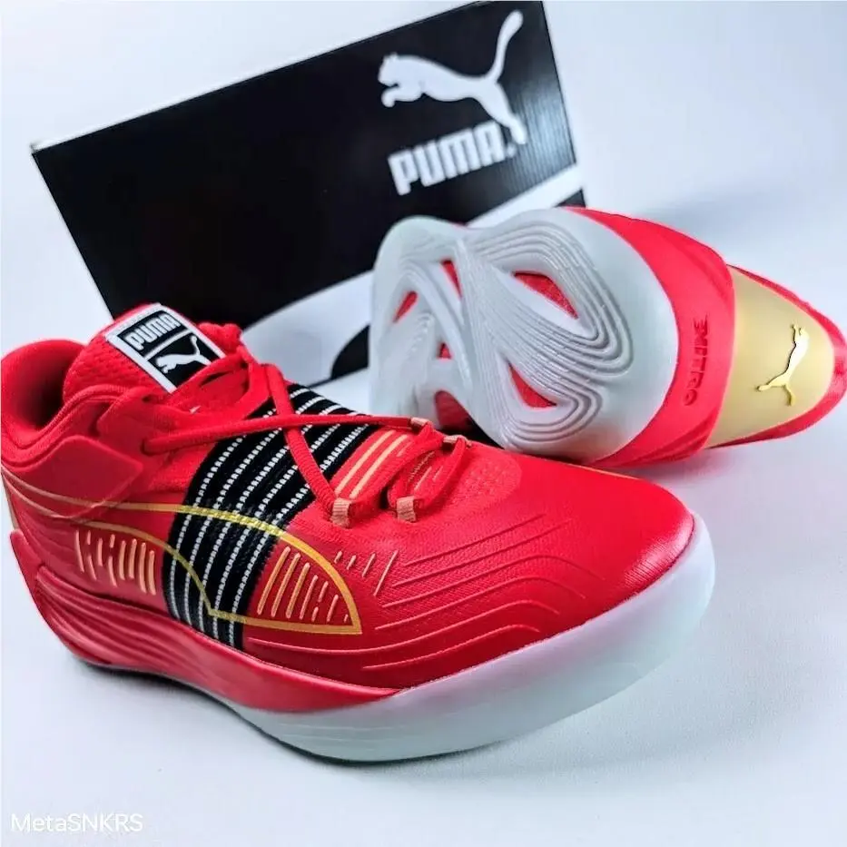US 11.5 Men`s Red Black Gold Basketball Light Fusion Nitro 195587 04 by Puma