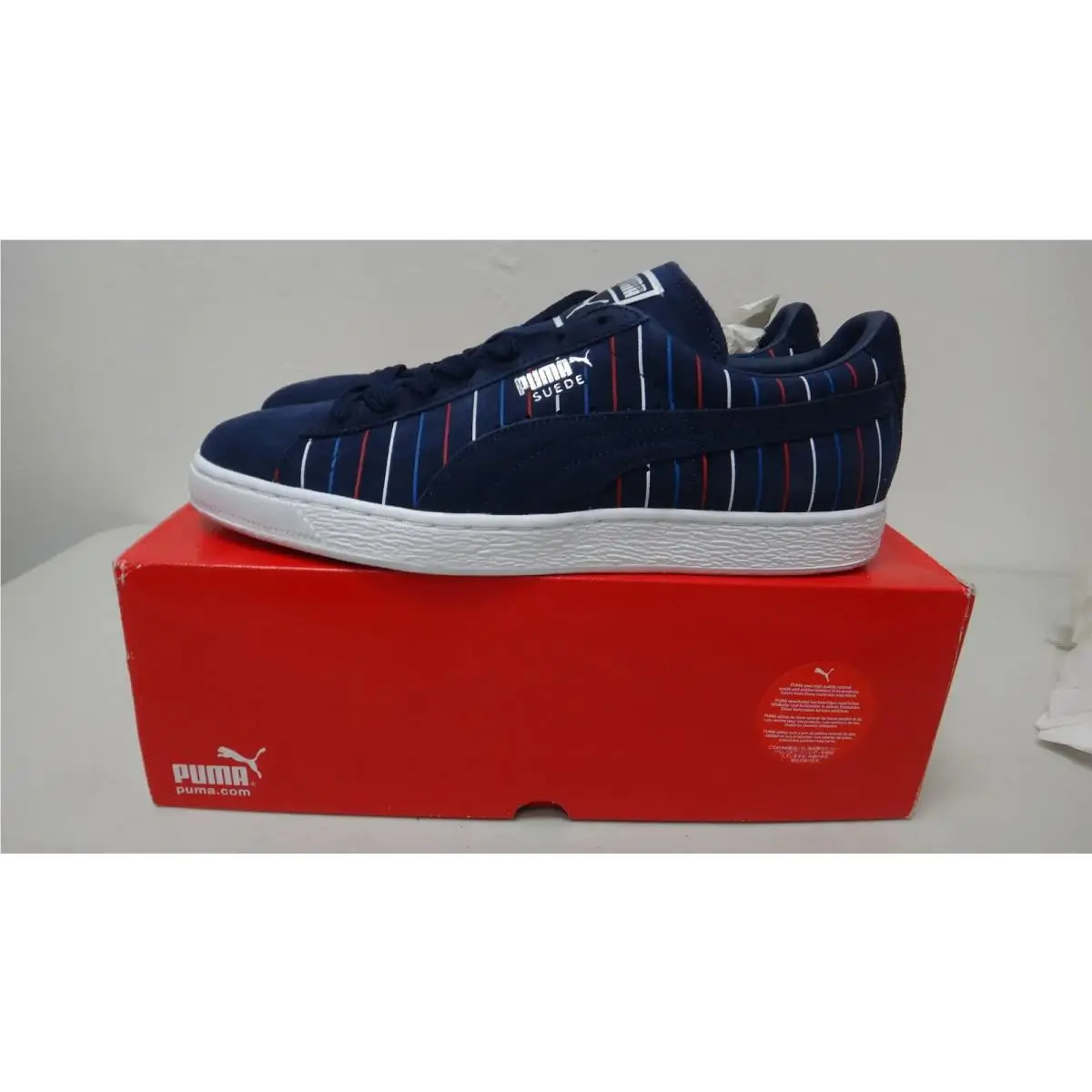 Suede Striped Men`s 10.5 Navy Peacoat White Sneakers 359404-01 California by Puma