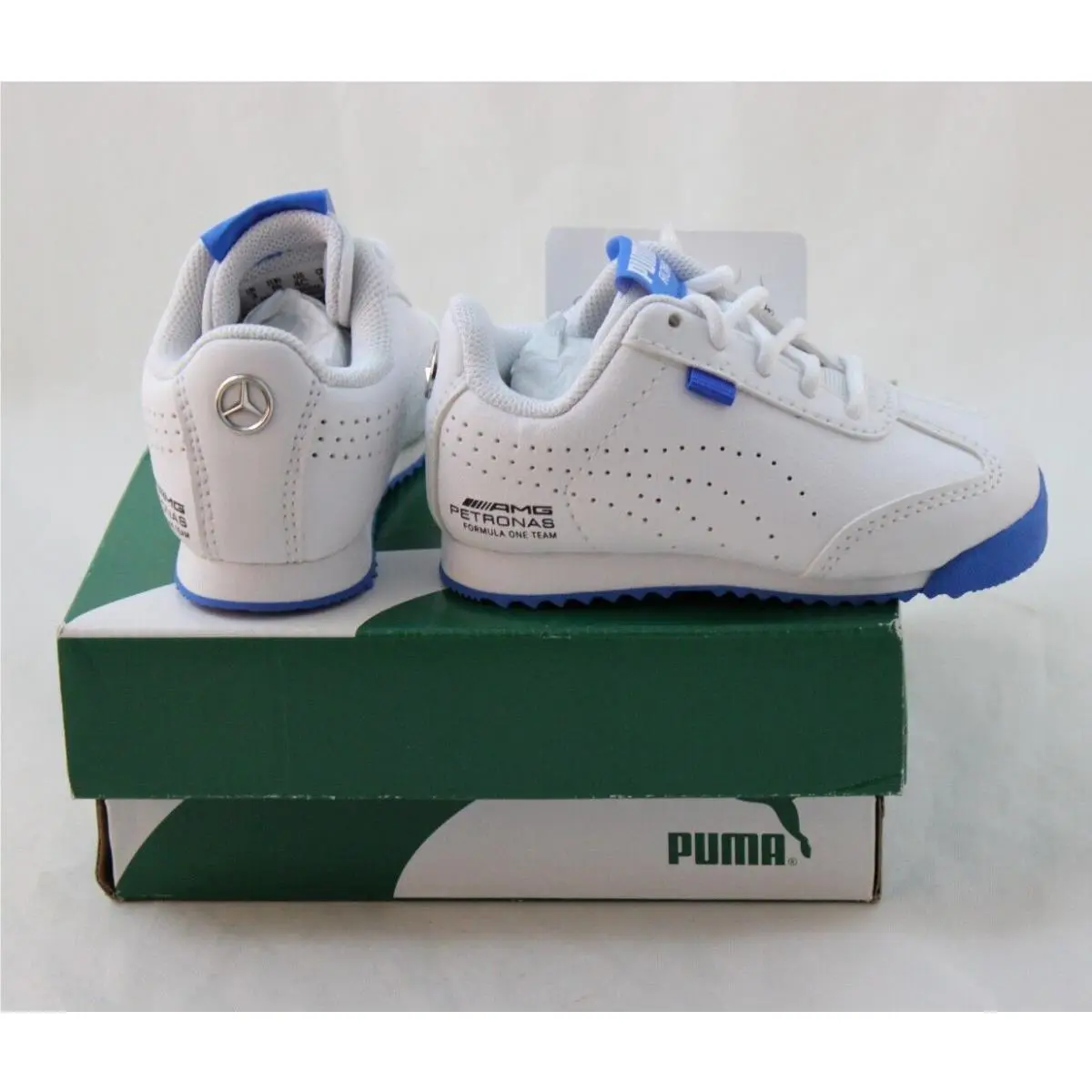 Toddler Mercedes F1 Roma Shoes Amg Petronas Size 4C White Blue 306913-01 by Puma