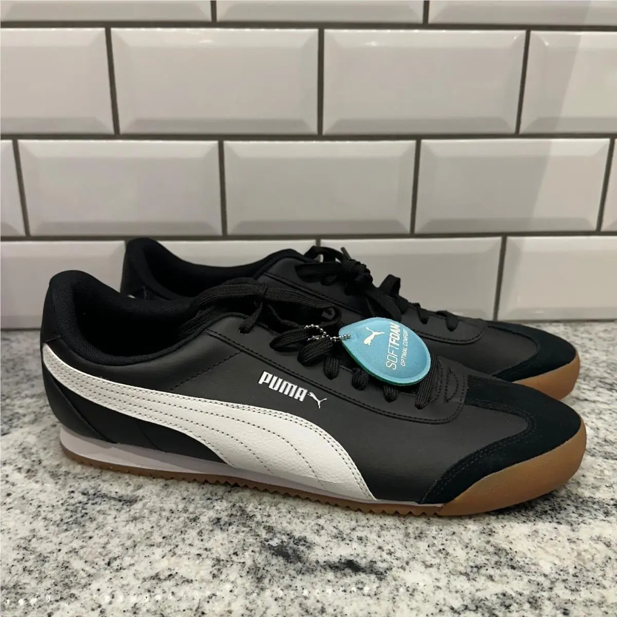 Roma Basic Men`s Sneakers Shoes Black White Softfoam Optimal Comfort US 12 by Puma