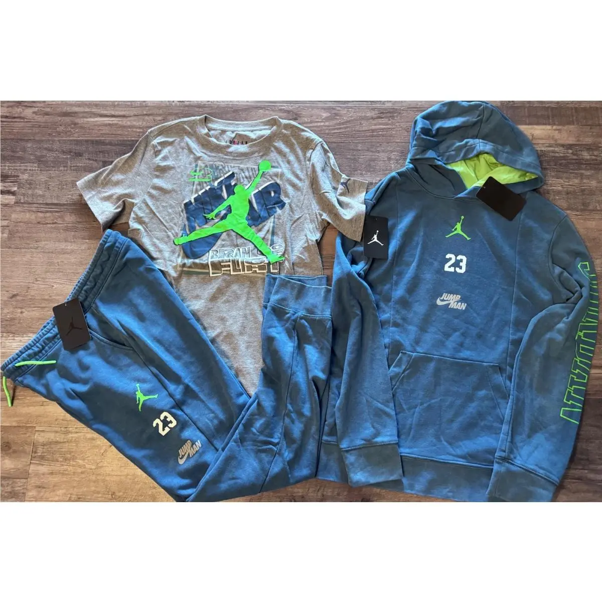 Nike Air Jordan Boys Yxl Blue/gray/green/wht Jogger Pants/sweatshirt Set XL