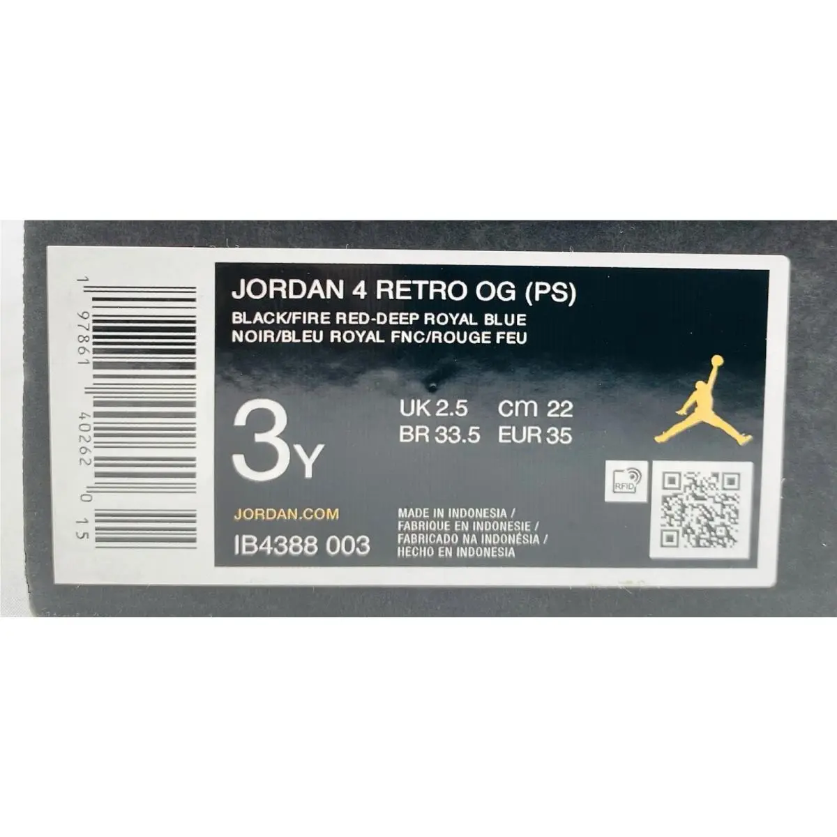 Nike shoes - Jordan 4 Retro OG (PS) - IB4388-003 - Black/Fire Red/Deep Royal Blue (UPC: 197861402620) 14