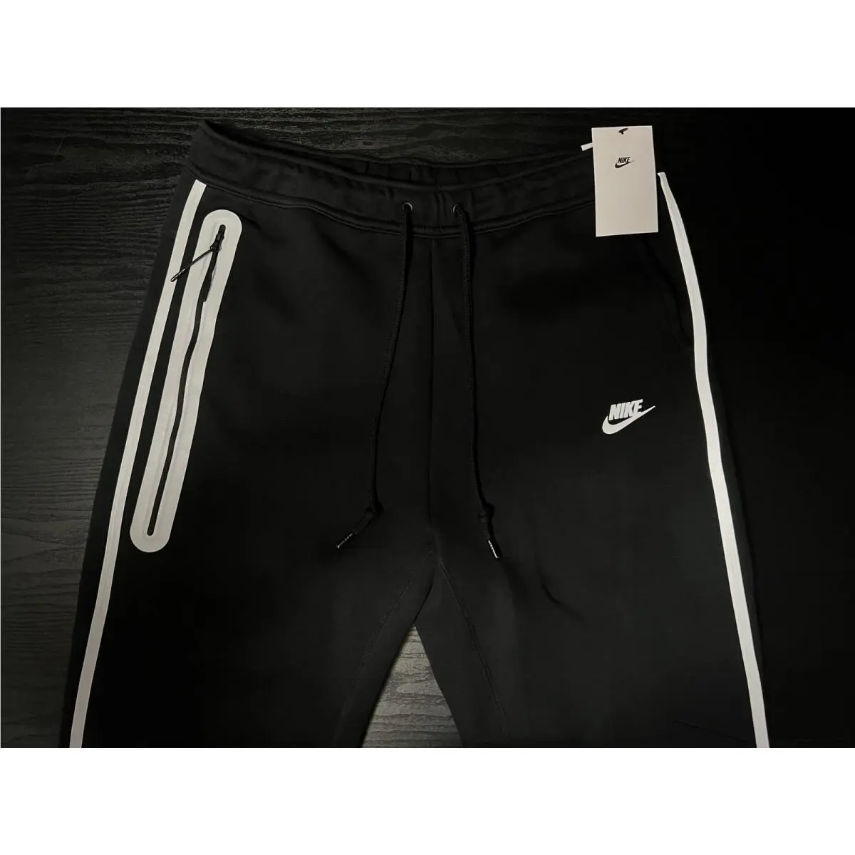 Large  Tech Men`s Reflective Details Black/silver Fleece Joggers FZ0762-010 by Nike