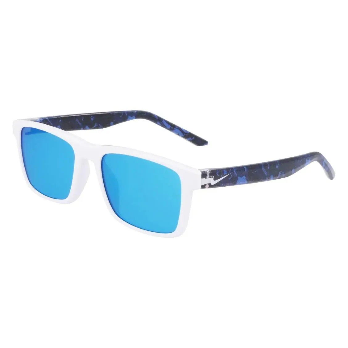 Youth Nike DZ7381 100 White Cheer-m Sunglasses with Blue Mirror Lenses