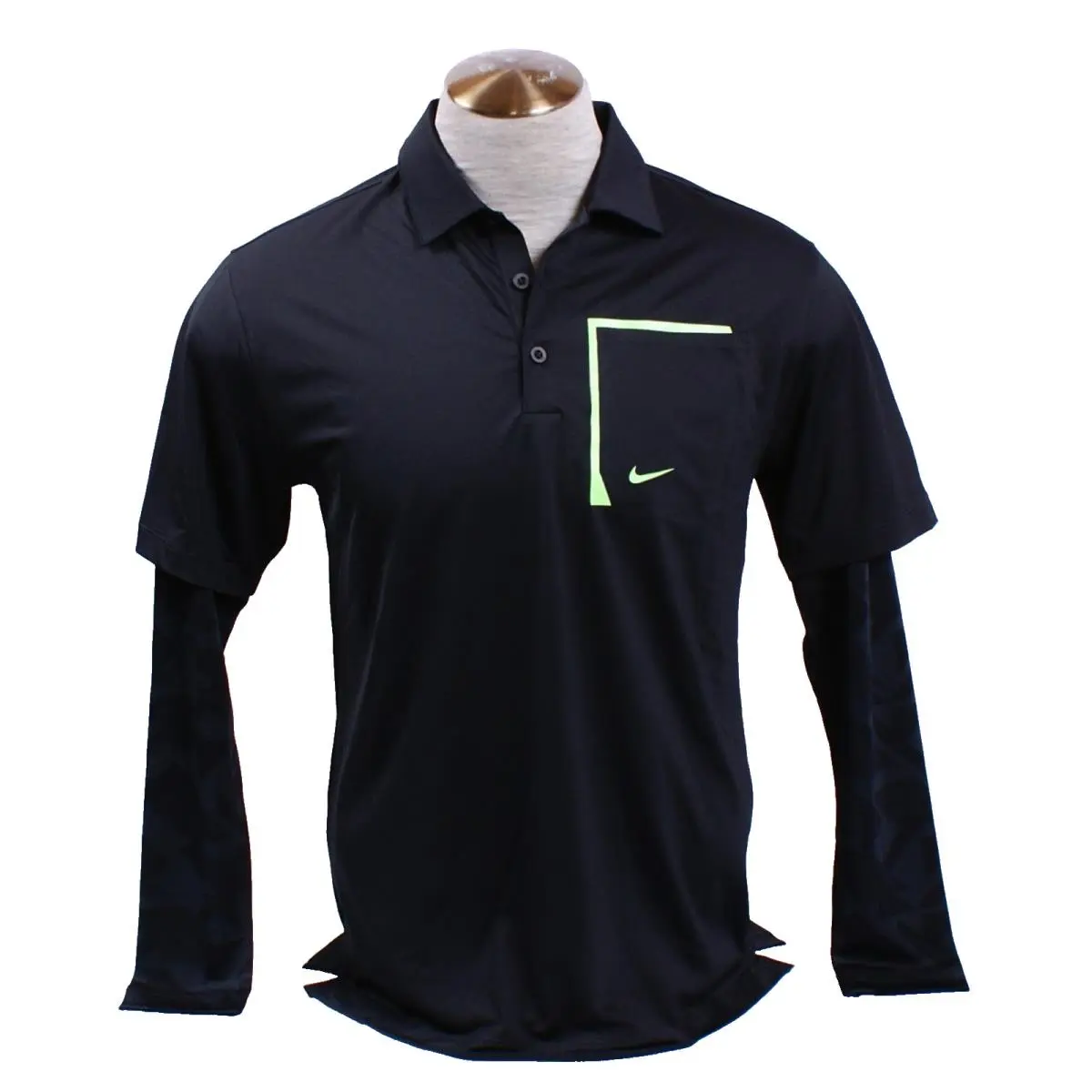Nike Golf Men`s M Black Tour Performance Layered Sleeve Polo Shirt Wicking