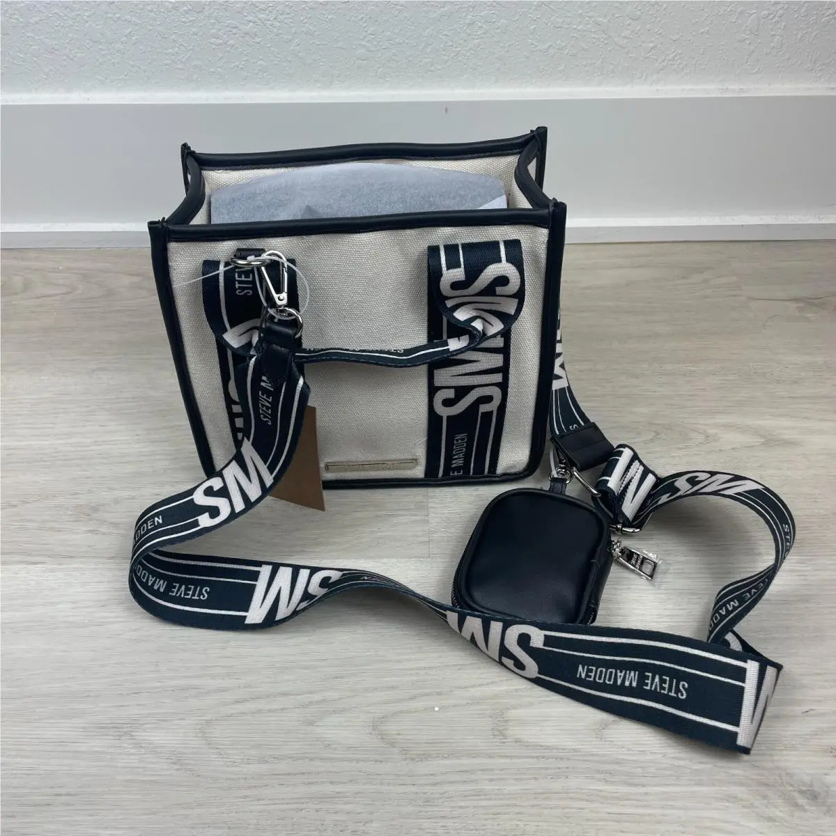 Bwebber Crossbody Tote Bag Cream Black Tiktok by Steve Madden