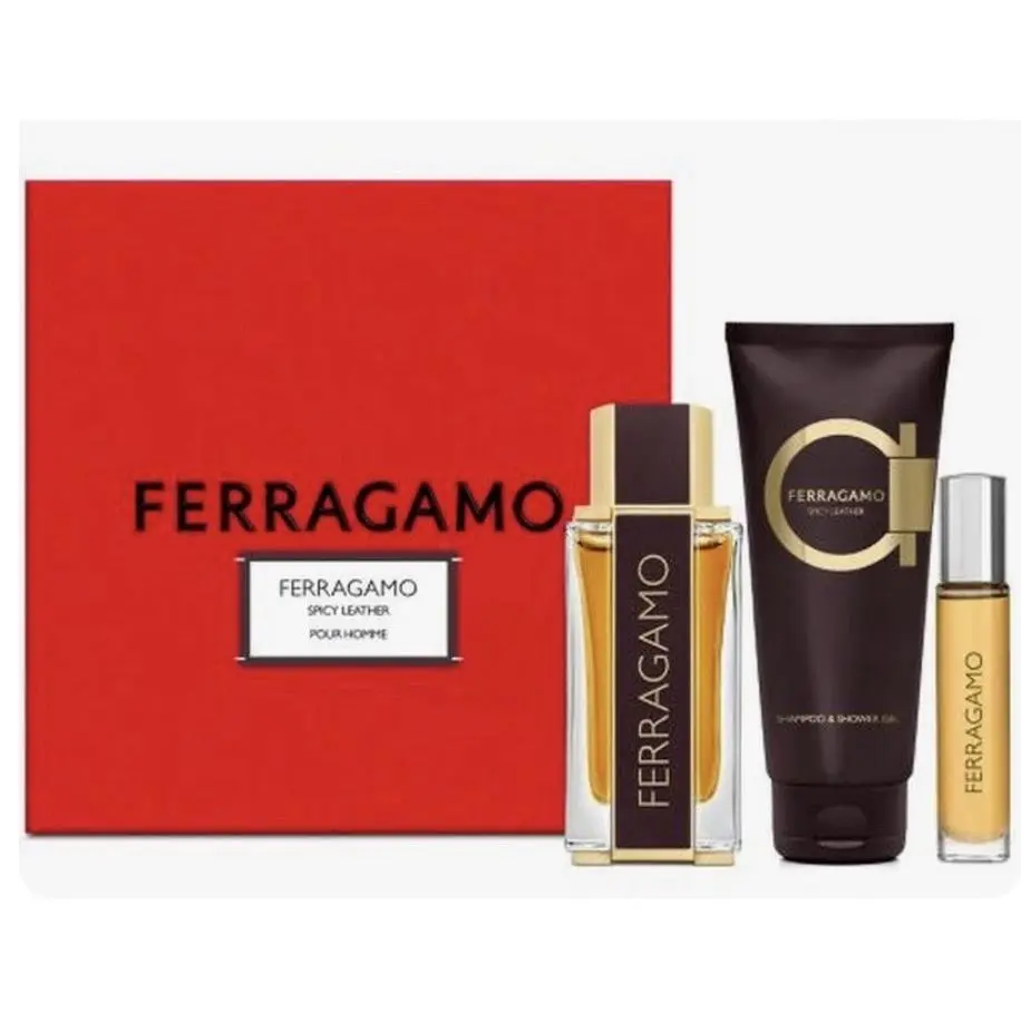 Salvatore Ferragamo 3 Piece Spicy Leather Gift Set Smoky Set For Men 215 ML Net