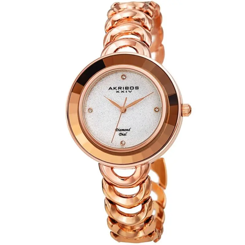 Women Akribos Xxiv AK1088RG Crystal Diamomd Marker Silver Glitter Dial Watch