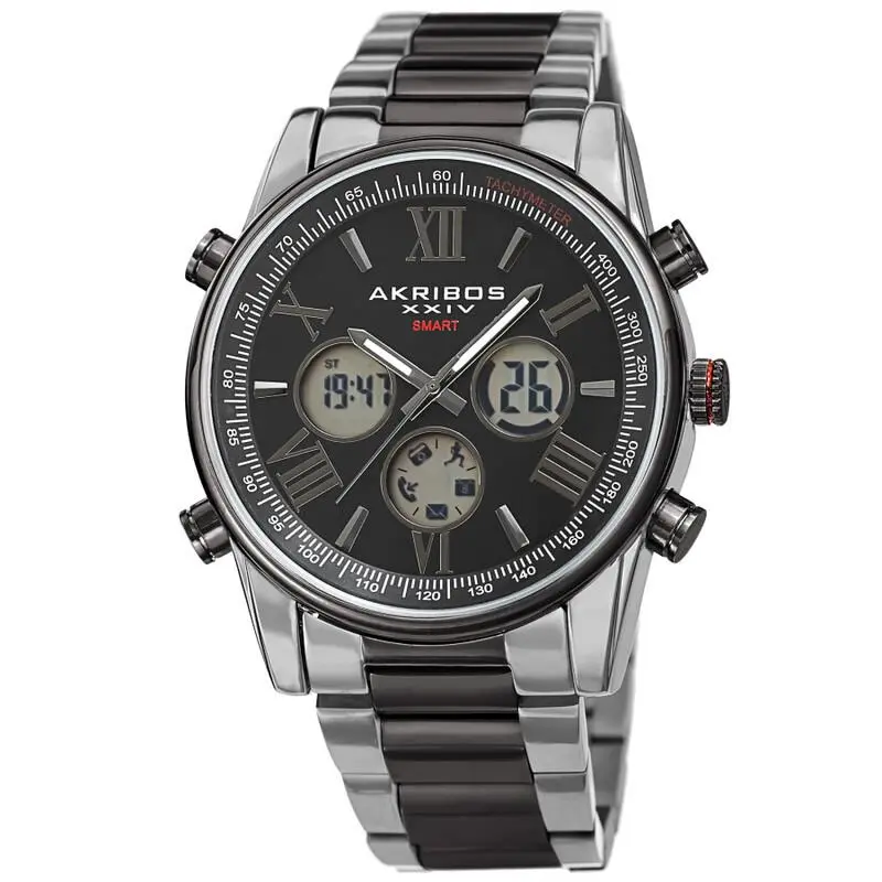 Men Akribos Xxiv AK1095TTB Silver Smart Two Tone Stainless Steel Bracelet Watch