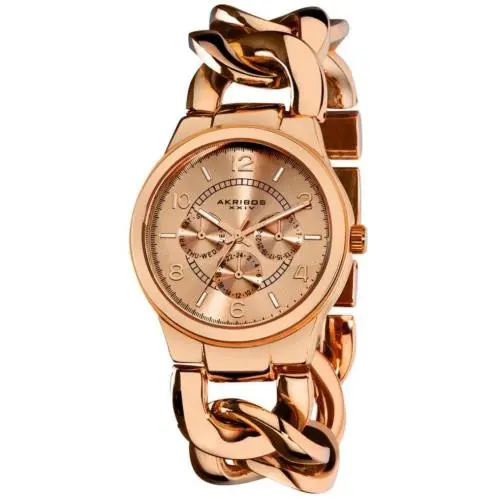 Akribos Xxiv AK531RG Quartz Movement Twist Chain Rose Gold Dial Women`s Watch