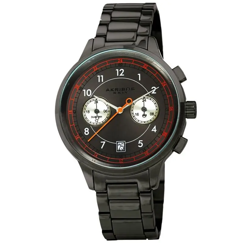 Men`s Akribos Xxiv AK1071GN Quartz Chronograph Grey Dial Link Bracelet Watch