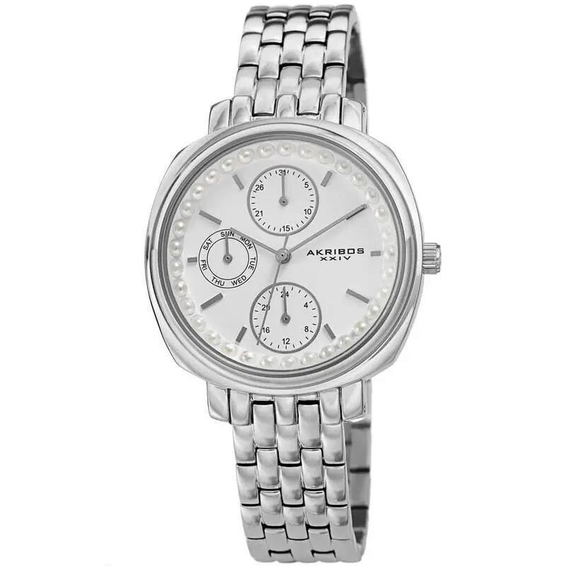 Women Akribos Xxiv AK1114SS Quartz White Dial with Multifunction Movement Watch