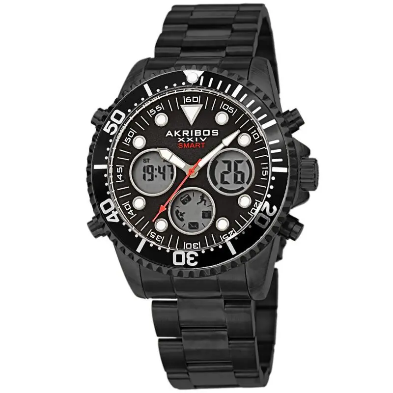 Men Akribos Xxiv AK1094BK Quartz Smart Diver Black Plated Dial Bracelet Watch
